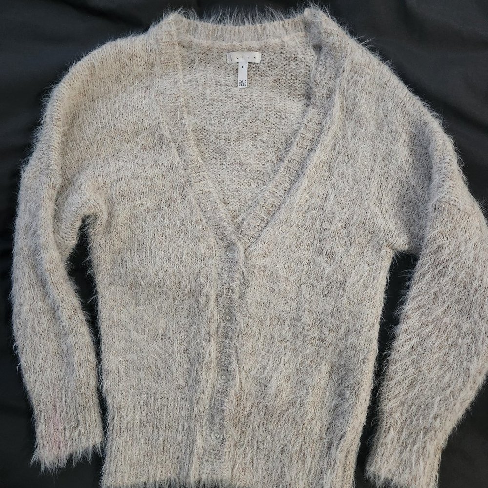 Leith brand cardigan sweater, size XS, cream/grey